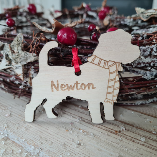 Jack Russel ruwharig kersthanger – gepersonaliseerd kerstboomornament