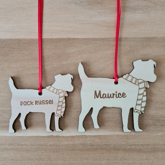 Jack Russell kersthanger – gepersonaliseerd kerstboomornament met naam