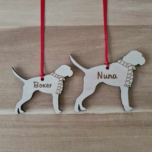 Boxer kersthanger – gepersonaliseerd kerstboomornament met naam