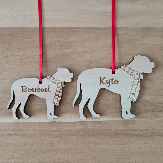 Boerboel kersthanger – gepersonaliseerd kerstboomornament met naam