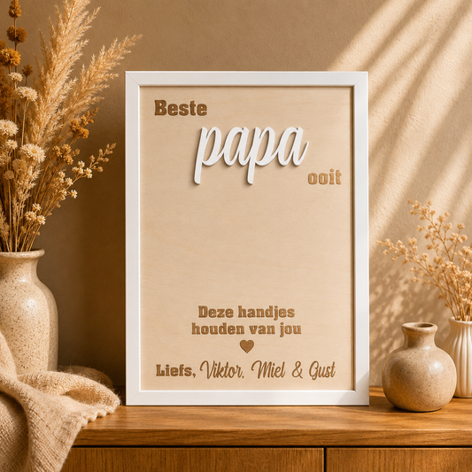 Gepersonaliseerd Vaderdag cadeau handjesbord voor Papa met een moderne witte lijst