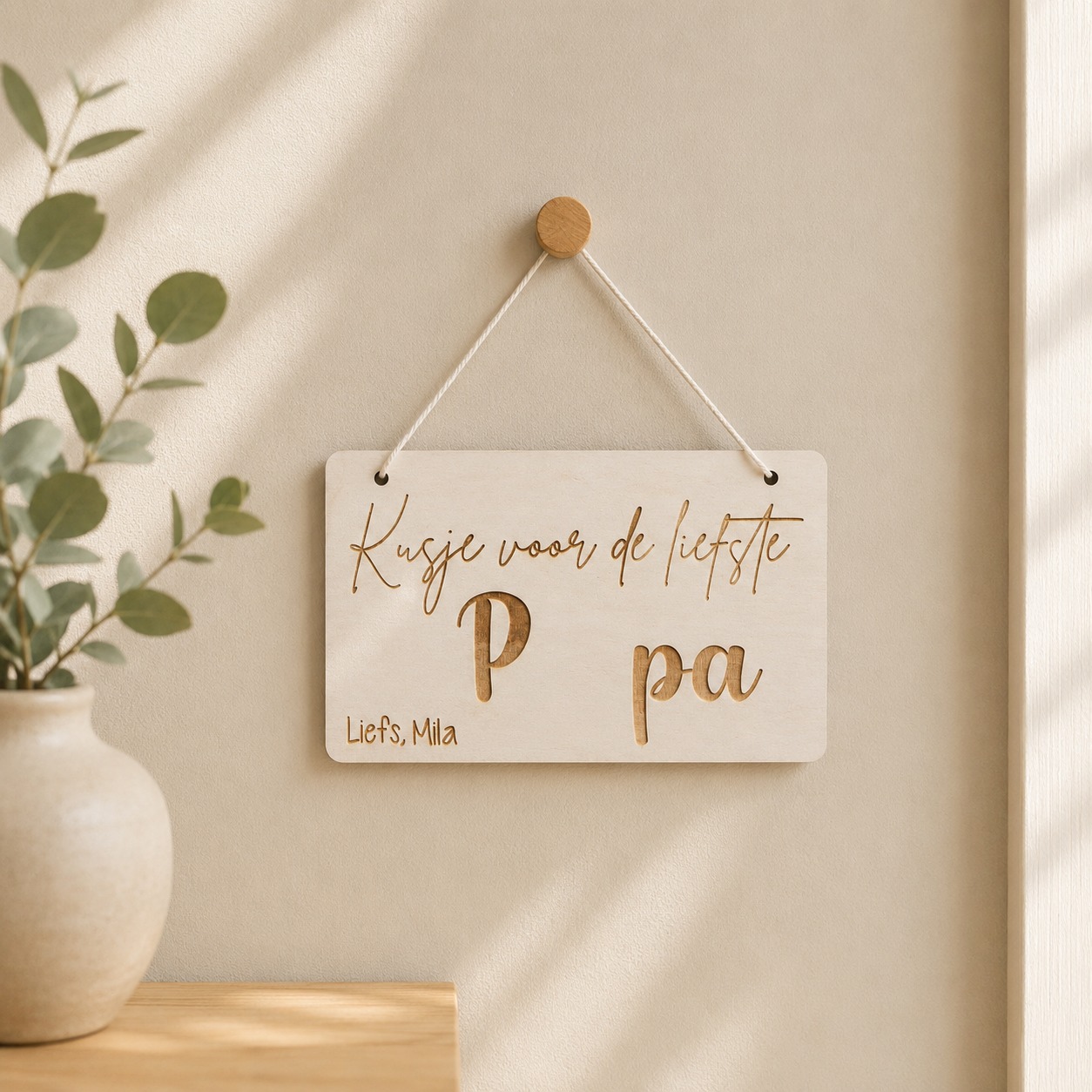 Houten herinneringsbord met lasergravure als origineel en uniek Vaderdag cadeau voor Papa
