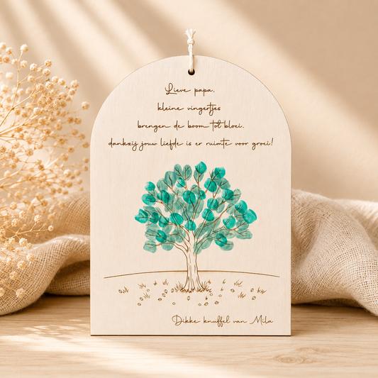 Vingerafdrukboom Papa hangbord met groene vingerafdrukken – gepersonaliseerd vaderdagcadeau
