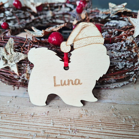 Shih Tzu kersthanger – gepersonaliseerd kerstboomornament met naam