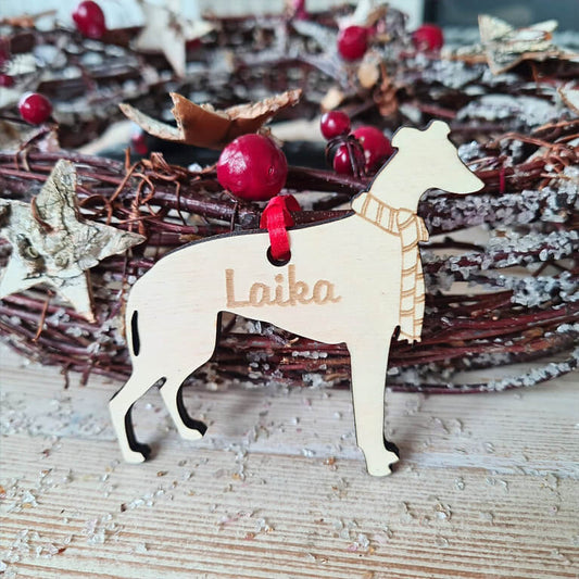 Windhond kersthanger – gepersonaliseerd kerstboomornament met naam