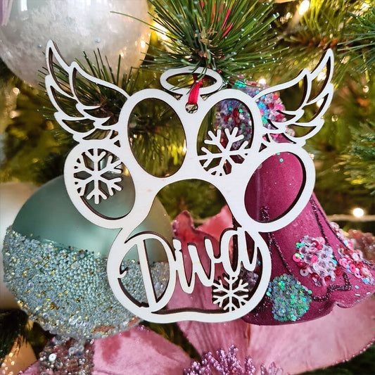 Hondenpoot engel kersthanger – gepersonaliseerd kerstboomornament met naam