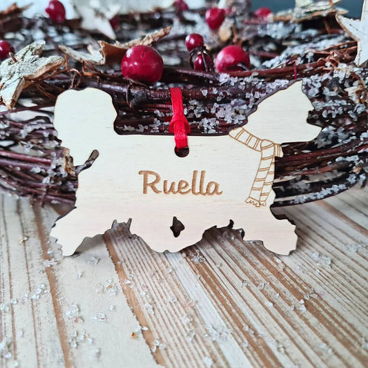Powderpuff kersthanger – gepersonaliseerd kerstboomornament met naam