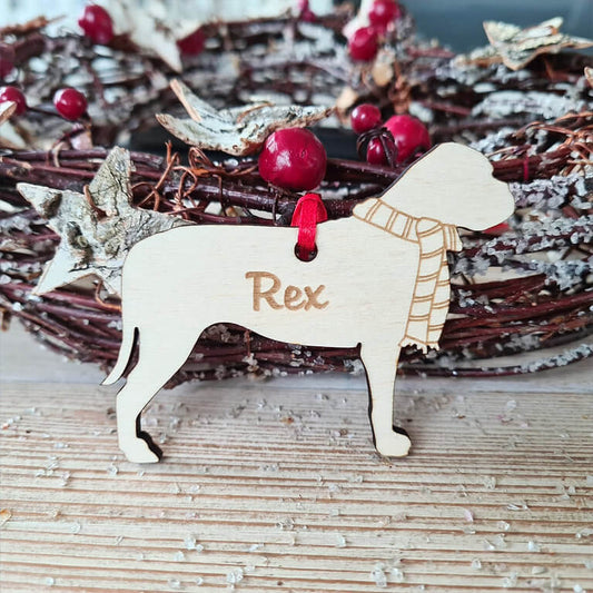 Bordeaux Dog kersthanger – gepersonaliseerd kerstboomornament met naam