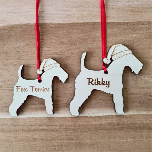Fox Terrier kersthanger – gepersonaliseerd kerstboomornament met naam