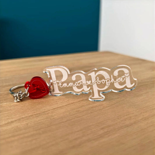 Gepersonaliseerde papa sleutelhanger met kindernamen
