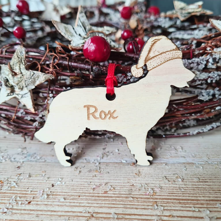 Houten Golden Retriever kersthanger als gepersonaliseerd kerstcadeau