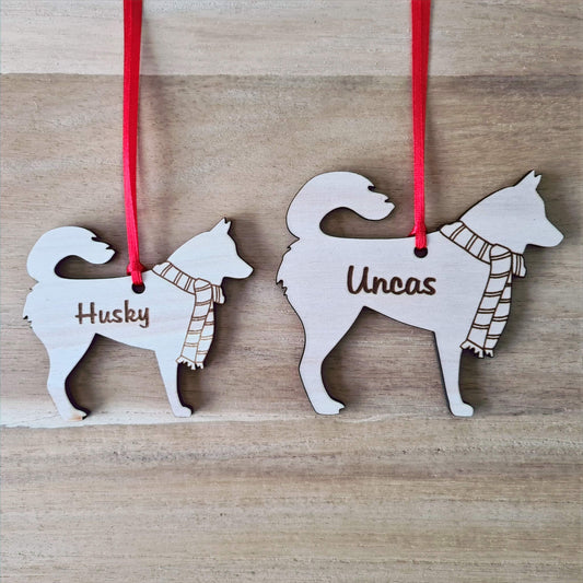 Husky kersthanger – gepersonaliseerd kerstboomornament met naam