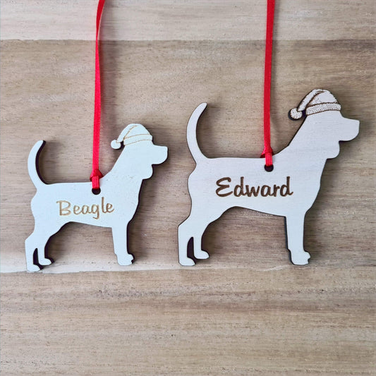 Gepersonaliseerde houten Beagle kersthanger met naam