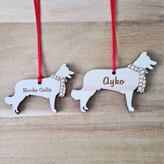 Border Collie kersthanger – gepersonaliseerd kerstboomornament met naam