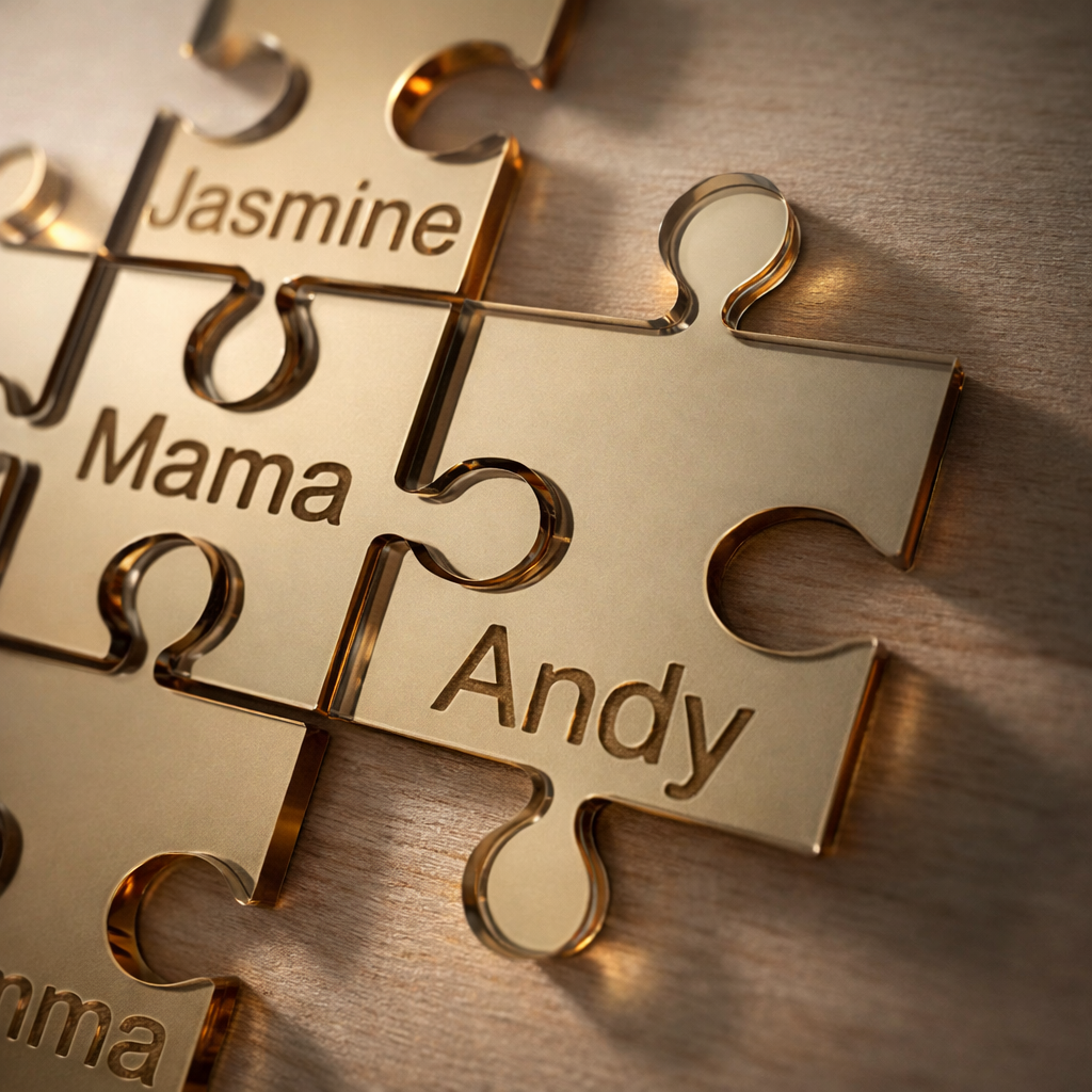 Kind geeft gepersonaliseerde puzzelstaander aan mama, ontroerend houten cadeau vol liefde en herinneringen