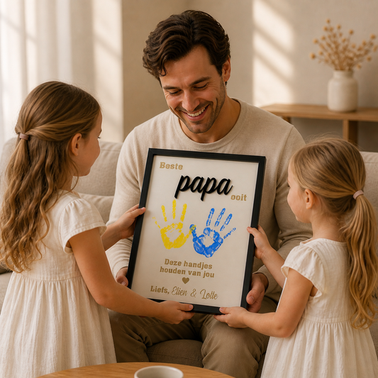 Handjesbord voor papa of opa – uniek vaderdagcadeau met plaats voor kinderhanden