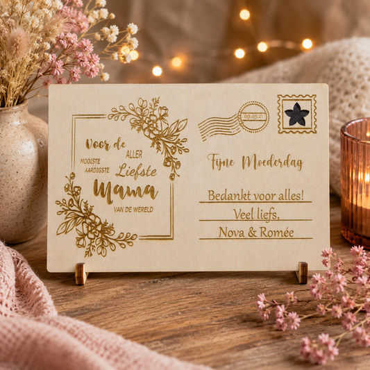 Houten postkaart voor de allerliefste Mama