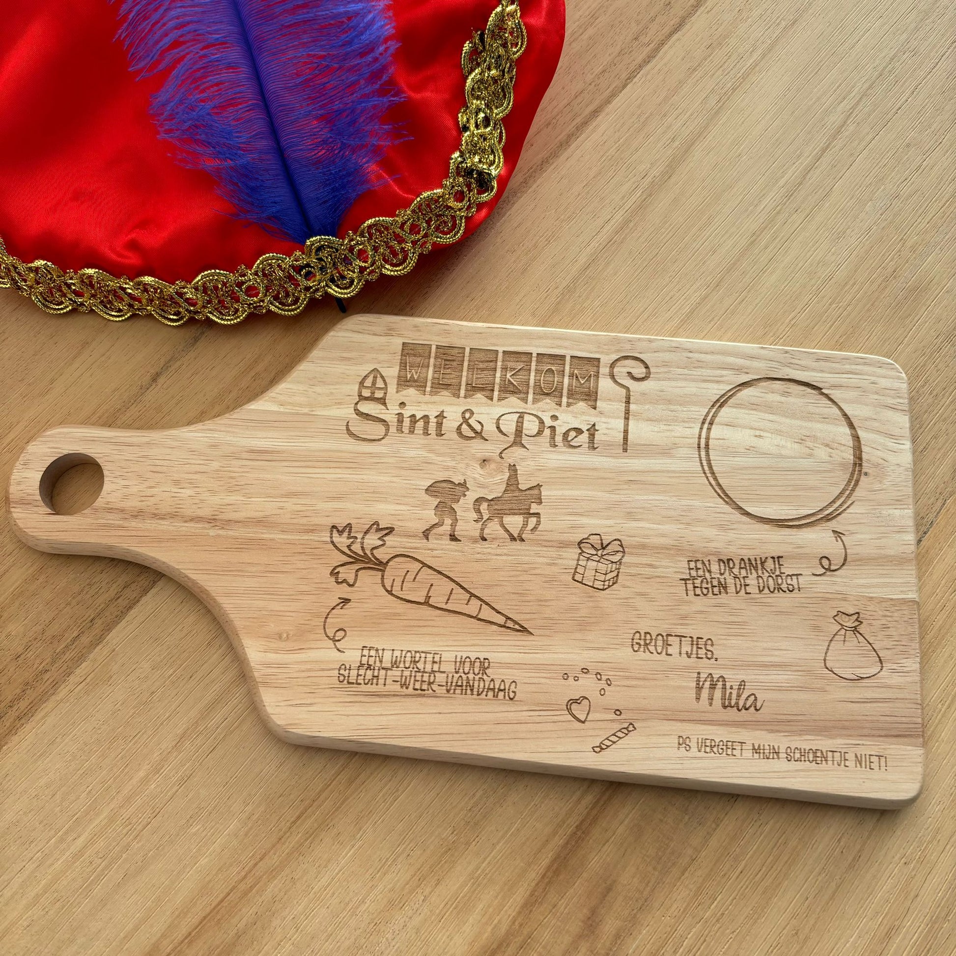 Gepersonaliseerd Sint en Piet plankje met naam van het kind