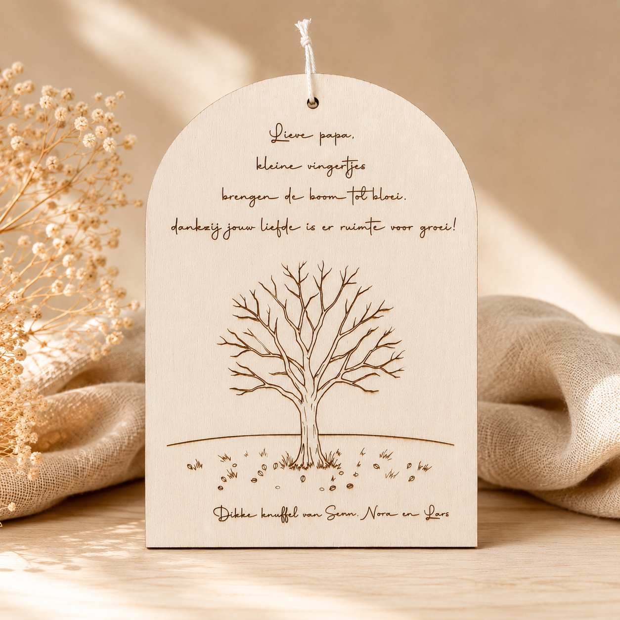 Vingerafdrukboom Papa hangbord naturel – gepersonaliseerd houten cadeau met gedicht