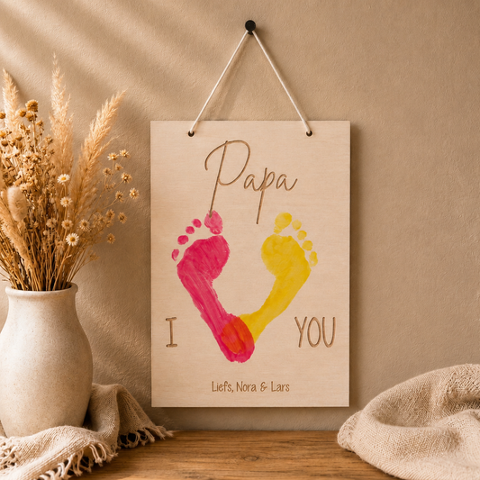 Gepersonaliseerd voetafdrukbord papa – lasergravure met naam