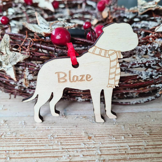 Bullmastiff kersthanger – gepersonaliseerd kerstboomornament met naam