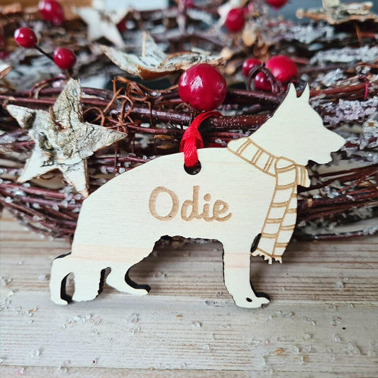 Duitse Herder kersthanger – gepersonaliseerd kerstboomornament met naam