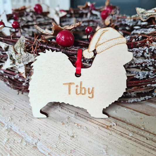 Tibetaanse Spaniël kersthanger – gepersonaliseerd kerstboomornament met naam