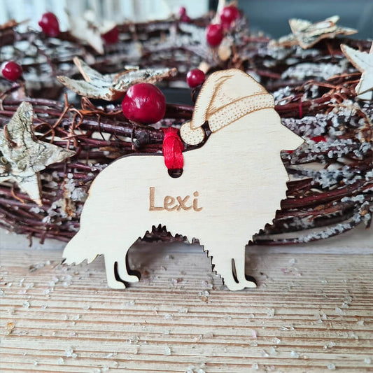 Sheltie kersthanger – gepersonaliseerd kerstboomornament met naam