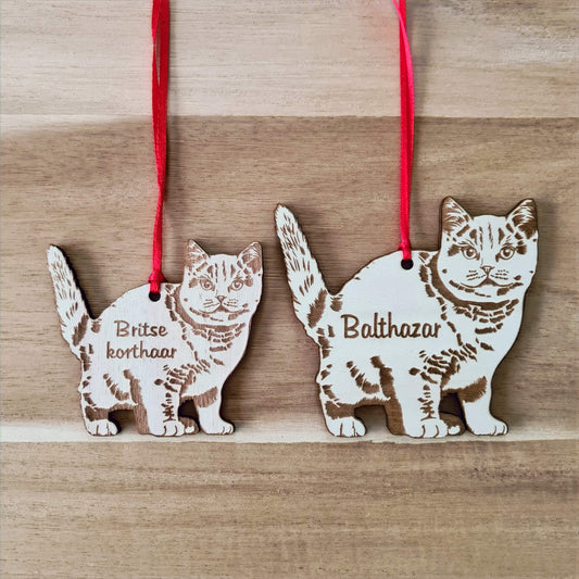 Britse Korthaar kersthanger – gepersonaliseerd kerstboomornament met naam