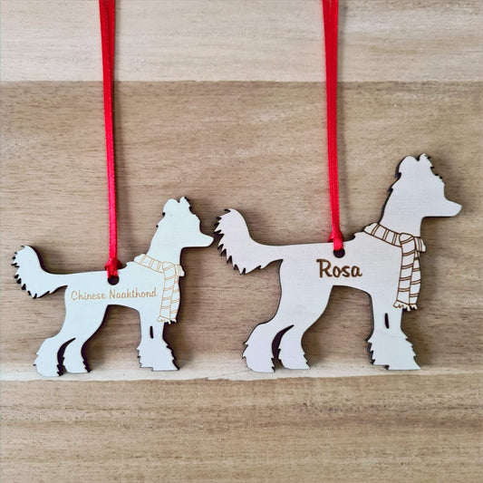 Chinese Naakthond kersthanger – gepersonaliseerd kerstboomornament met naam