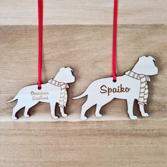 American Stafford kersthanger – gepersonaliseerd kerstboomornament met naam