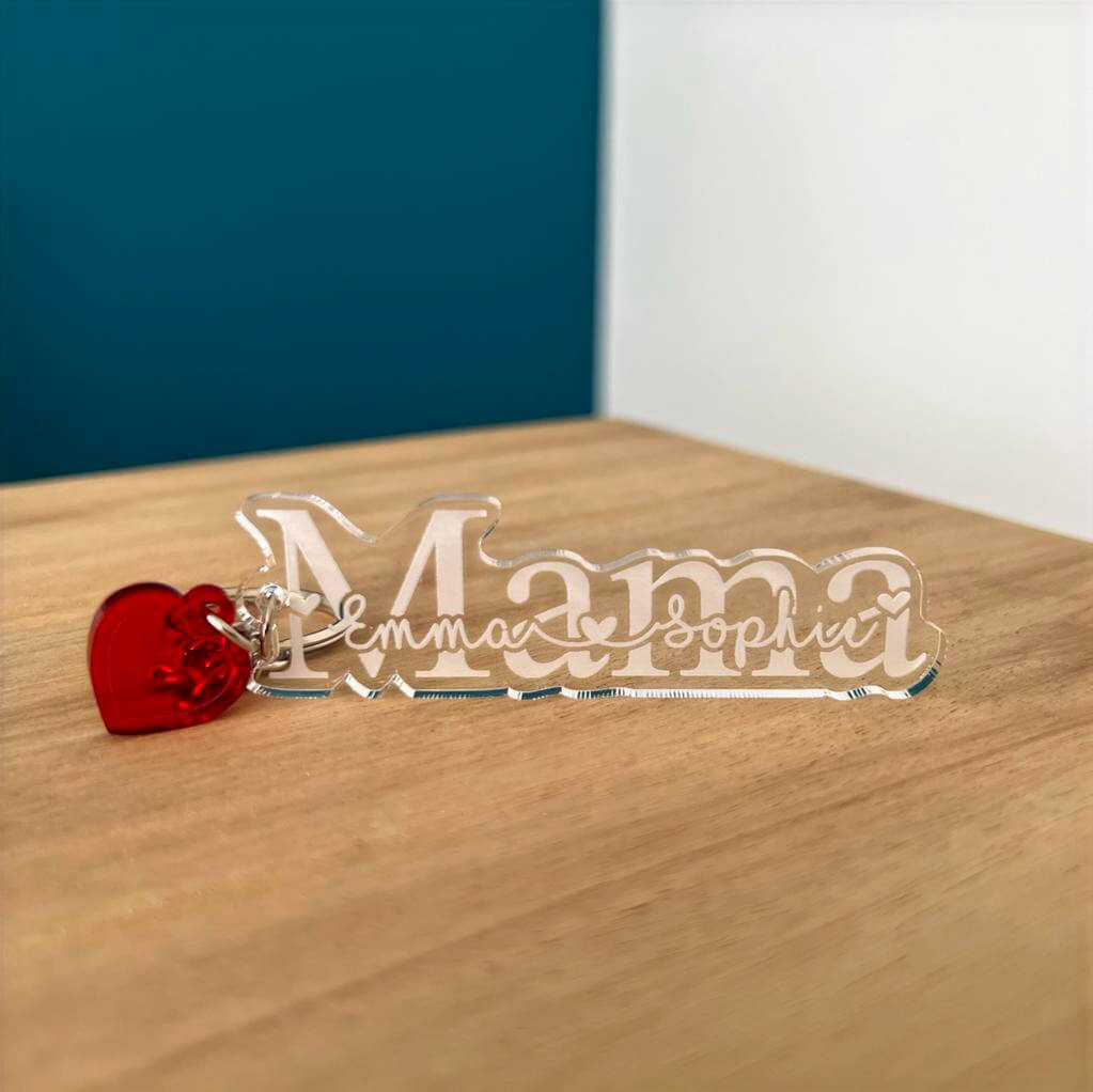 Gepersonaliseerde mama sleutelhanger met kindernamen