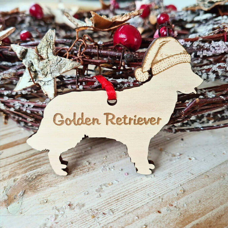 Gepersonaliseerde houten Golden Retriever kersthanger met naam