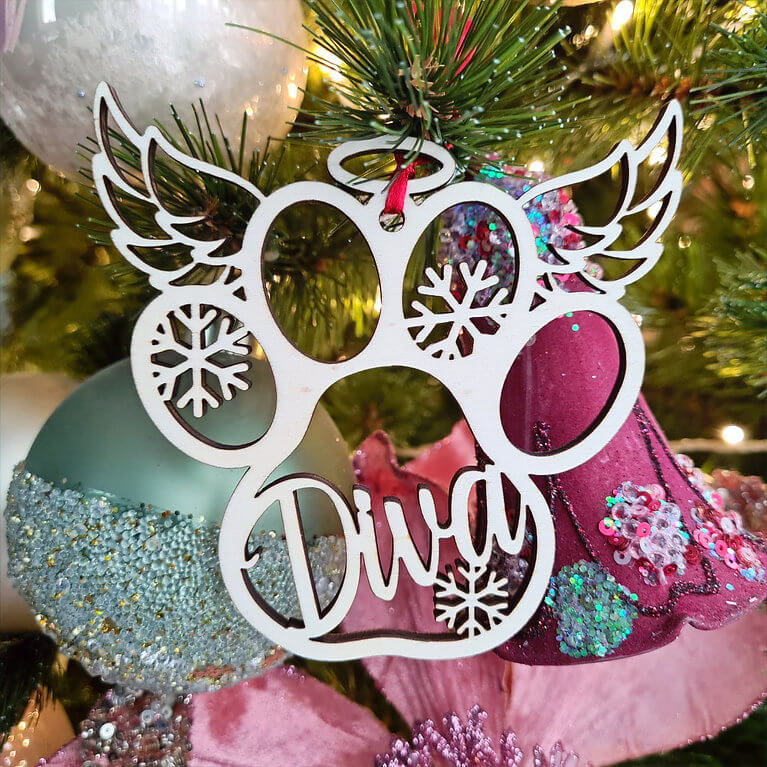 Hondenpoot engel kersthanger – gepersonaliseerd kerstboomornament met naam