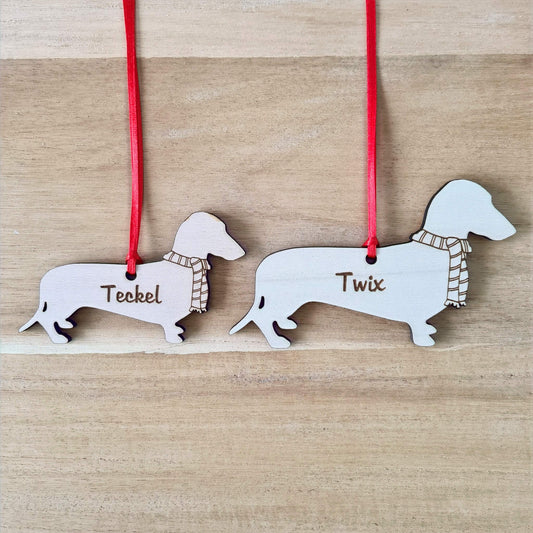 Teckel kersthanger – gepersonaliseerd kerstboomornament met naam