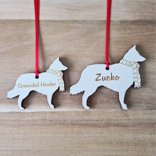 Groendal Herder kersthanger – gepersonaliseerd kerstboomornament met naam
