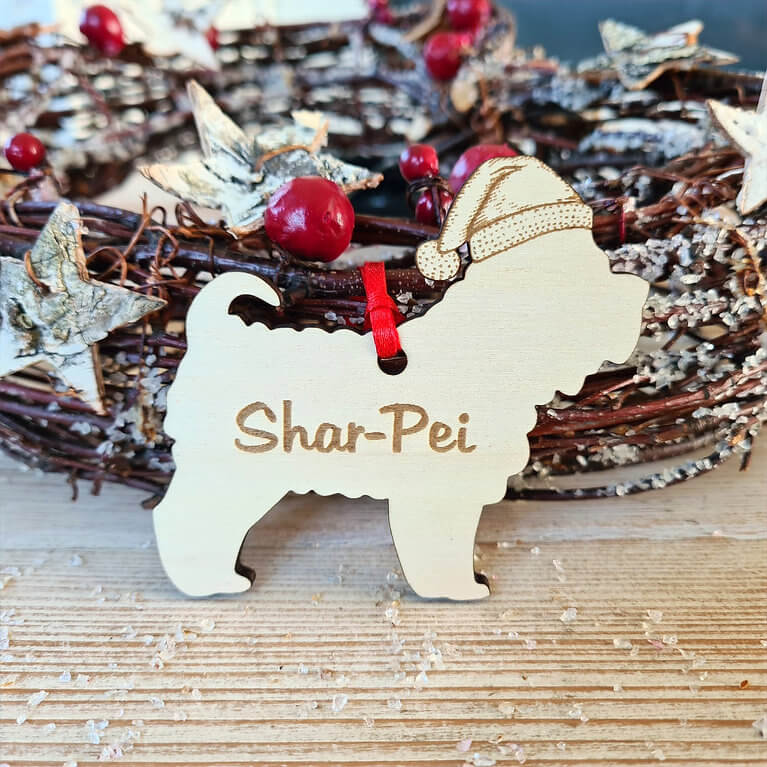 Gepersonaliseerde houten Shar-Pei kersthanger met naam