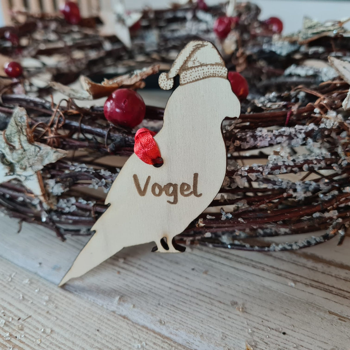 Gepersonaliseerde houten vogel kersthanger met naam – kerstboomversiering